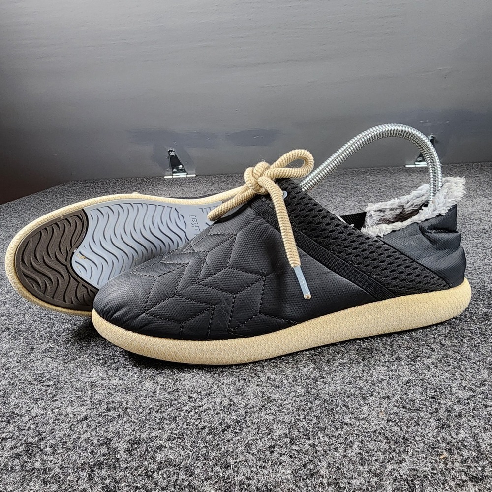 OluKai Mahiki Slippers Women 9 Navy Quilted Faux Fur Drop-In Heel 20477-4040